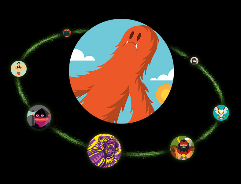 A large circular Bigfoot gamerpic icon surrounded by an orbit of their network of friends' represented as different gamerpics.