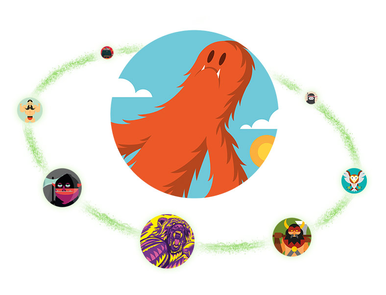 A large circular Bigfoot gamerpic icon surrounded by an orbit of their network of friends' represented as different gamerpics.