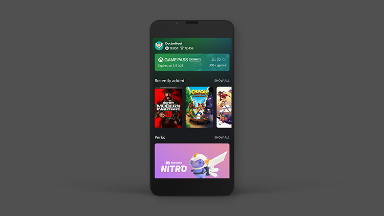 Mobilde Xbox uygulamasının Game Pass sekmesi